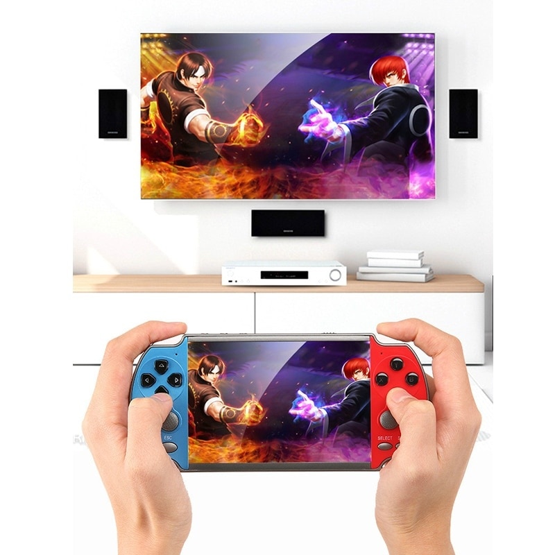 Consola portabila Bedee X7, 4.3 inch, 8GB, rosu si albastru, suporta jocuri arcade 8-bit, 16-bit, 32-bit, 64-bit