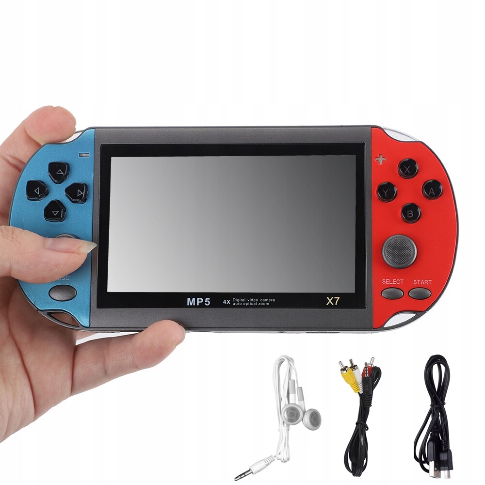 Consola portabila Bedee X7, 4.3 inch, 8GB, rosu si albastru, suporta jocuri arcade 8-bit, 16-bit, 32-bit, 64-bit