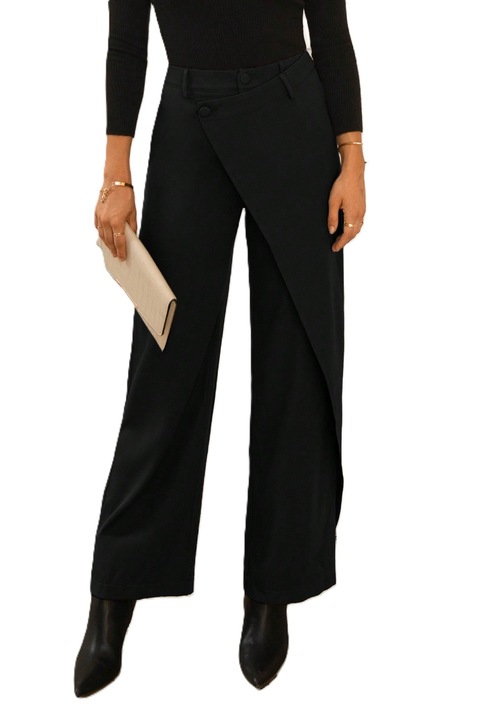 Pantaloni Dama Croiala Larga, Cu Patchwork Neregulat, Negru