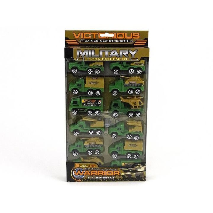 Set 12 masinute militare, Warrior, 33x19x4cm, Multicolor
