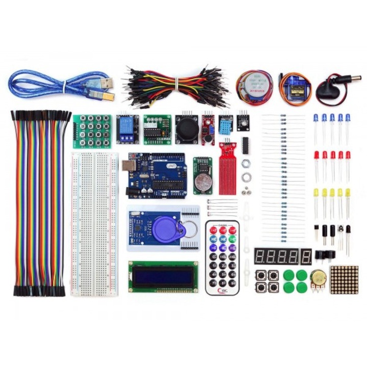 Arduino UNO Starter Kit, placa Arduino UNO, componente si senzori