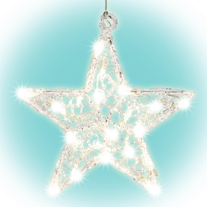 Home KID 211 Decor pentru fereastra stea B/WW, 20 LED-uri, 3 functii, acrilic, ventuza