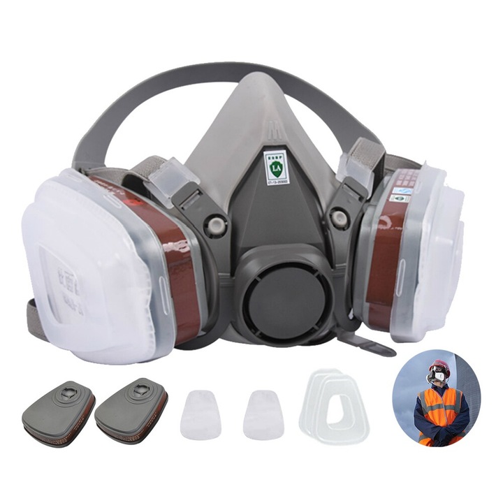 Респираторна маска Bedee, за многократна употреба, защита от газове и частици, сива, 16,5x11x14см