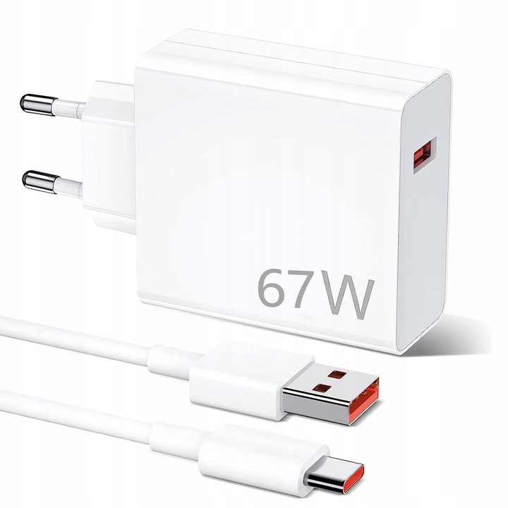 Incarcator rapid 67W, Incarcator cu cablu Type-C, Bedee, pentru Xiaomi 13 Lite 12 12S Ultra 12X 11T/Redmi Note 12 Pro 11 Pro, alb, 5.3x9.4x2.5cm