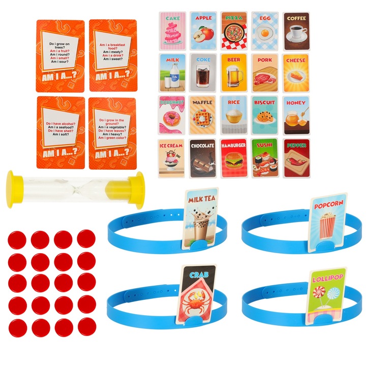 Társasjáték, találd ki, mit eszel, Zola, 4 csík, 54 kártya, 20 zseton, 4 marker, homokóra, 4 év+, angol