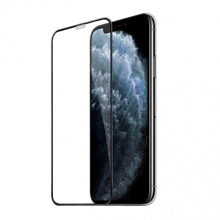 BF3 Kijelzőfólia Apple iPhone 11 Pro / XS / X készülékhez, Edzett üveg, Full Glue, Precision Fit, I36, Intenzív Sötét