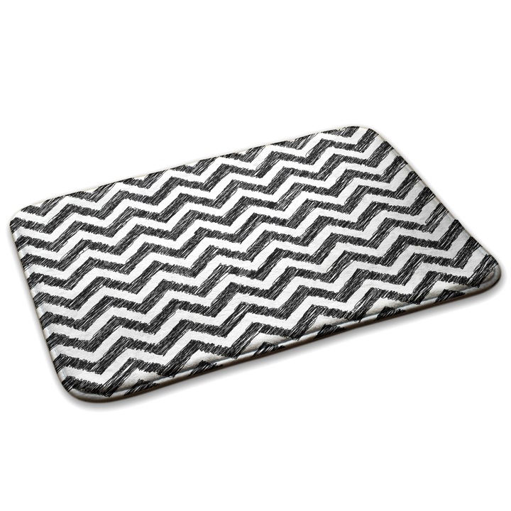 Covoare, Decormat, Model in zig-zag, Negru, 90x60 cm, 010350680020200278703
