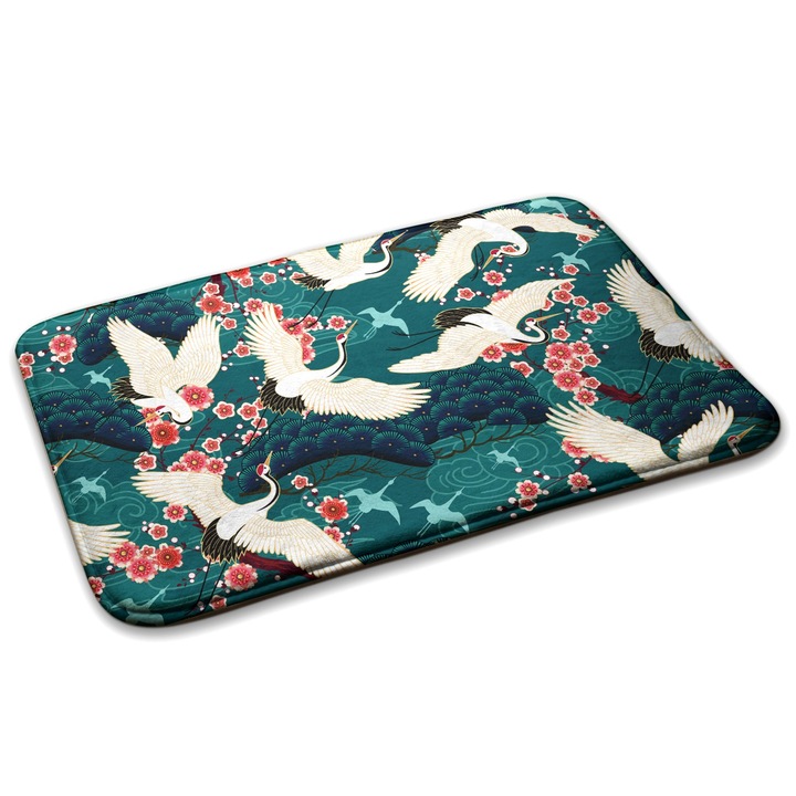 Covoare, Decormat, Macarale si flori, Turcoaz, 75x45 cm, 010350680010100278764