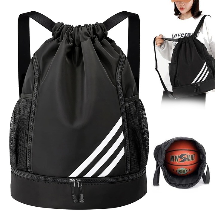 Rucsac sport Bedee, impermeabil, compartiment pentru incaltaminte, nylon, negru