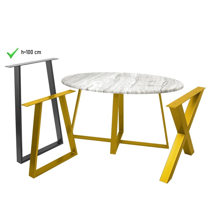 Комплект от 2 крака за бар маса Tapez в скандинавски стил, широк профил, електростатично боядисване, премиум покрития, балюстрадаTM, бял метал H100x60x8 cm