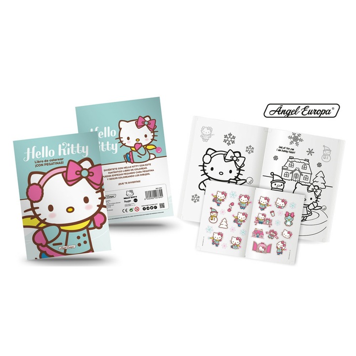 Carte de colorat, cartonata, de decorat, 12 pagini + 2 cu Abtibilduri, A4, 29, 7 cm x 21 cm, Hello Kitty, multicolor, Volumul III