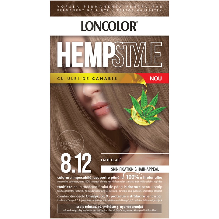Vopsea permanenta pentru par Loncolor HempStyle Nr 8.12 Latte Glace, 100 ml