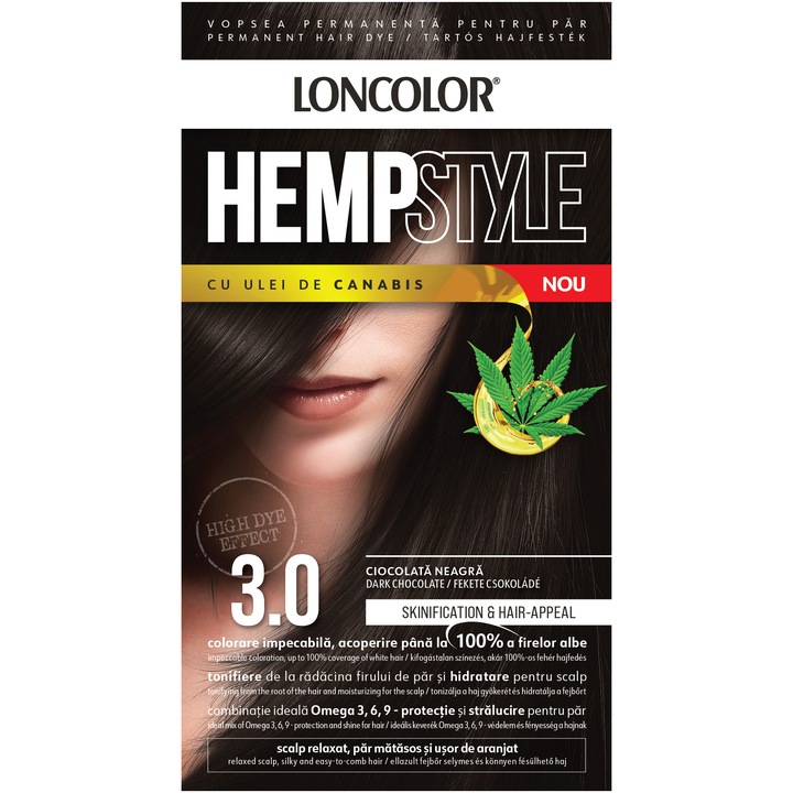 Vopsea permanenta pentru par Loncolor HempStyle Nr 3.0 Ciocolata Neagra, 100 ml