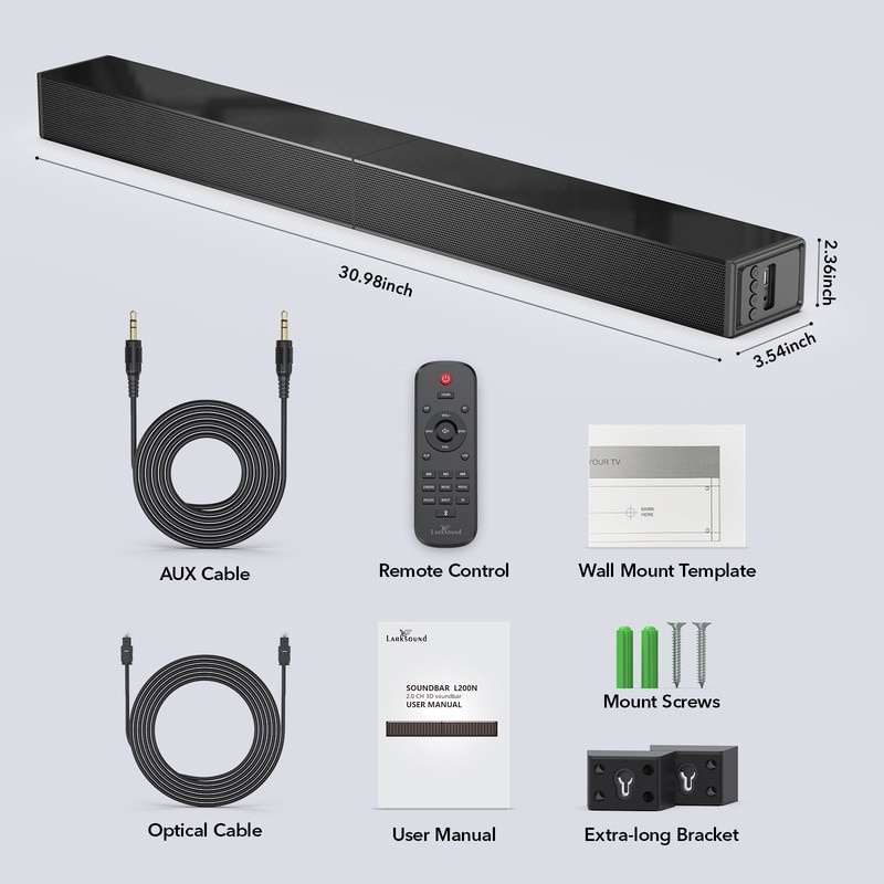 Soundbar LARKSOUND, sistem audio surround, Bluetooth, 31 inch, 30.98x2.36x3.54 inch