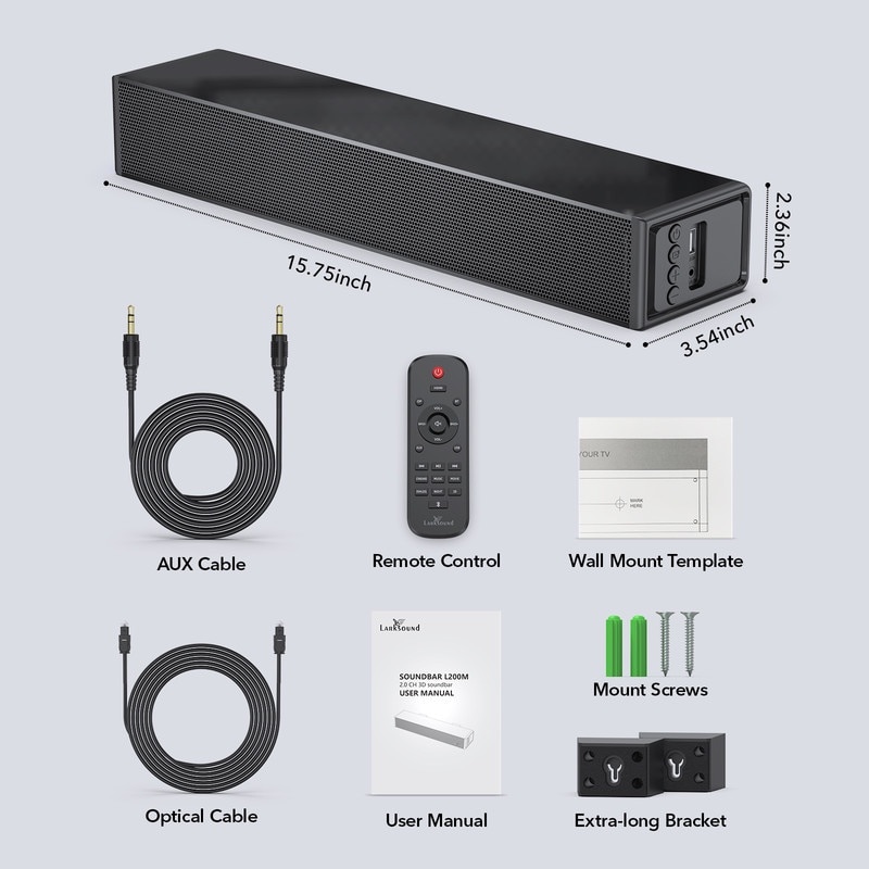Soundbar LARKSOUND, 15.75x3.54x2.36 in, Bluetooth, cu telecomanda si cabluri
