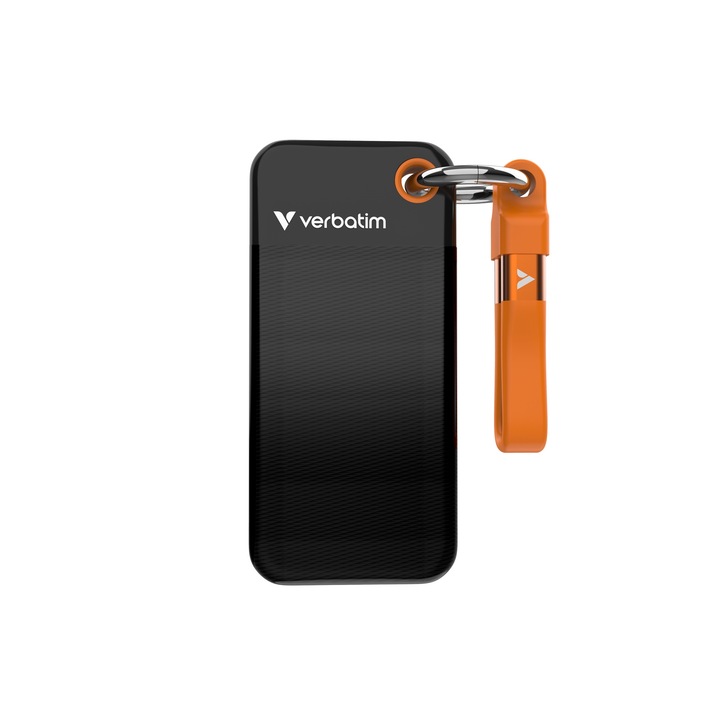 Външен SSD Verbatim Pocket 1TB, USB 3.2 Gen 2 Type-C, черен/оранжев