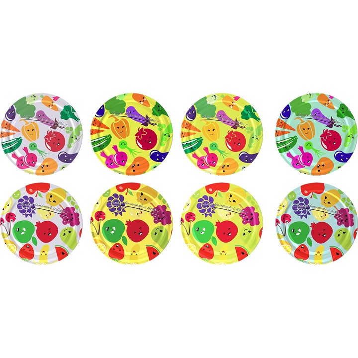 Capace decorative Biowin, set 10 buc, pentru borcane, 4,3x4,6x1cm, multicolor