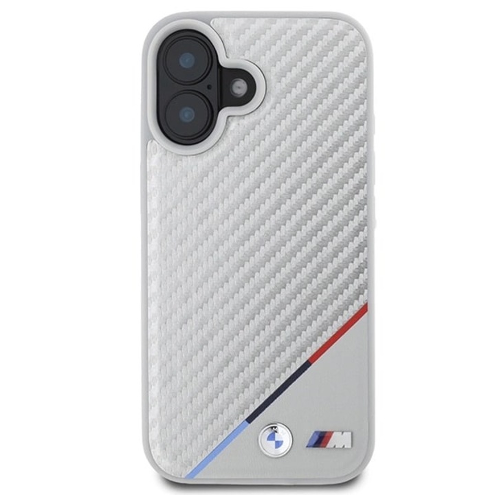 BMW BMHMP16S23PUDTS iPhone 16 6.1" készülékhez kemény tok M Carbon Tricolor Line MagSafe szürke
