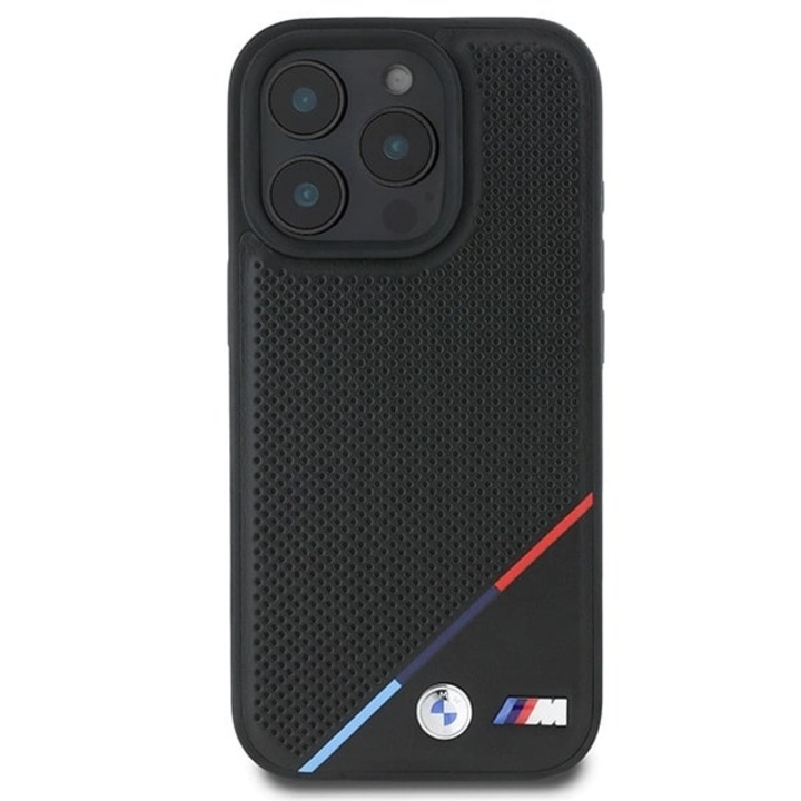 BMW M Perforated Tricolor Line MagSafe tok kompatibilis az iPhone 16 Pro Black készülékkel