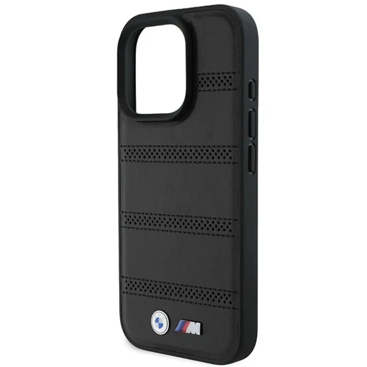 BMW M Perforated Stitched Line MagSafe tok kompatibilis az iPhone 16 Pro Black készülékkel