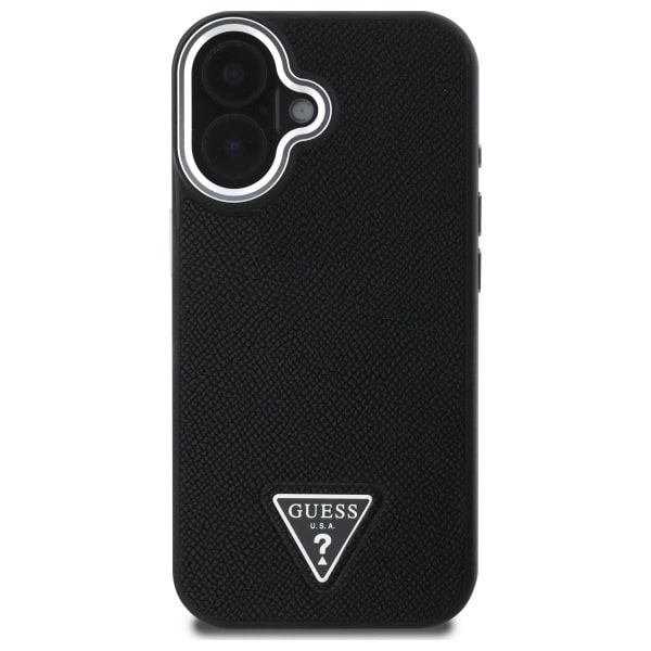 Husa Guess compatibila cu iPhone 16, Grained Triangle MagSafe, Negru