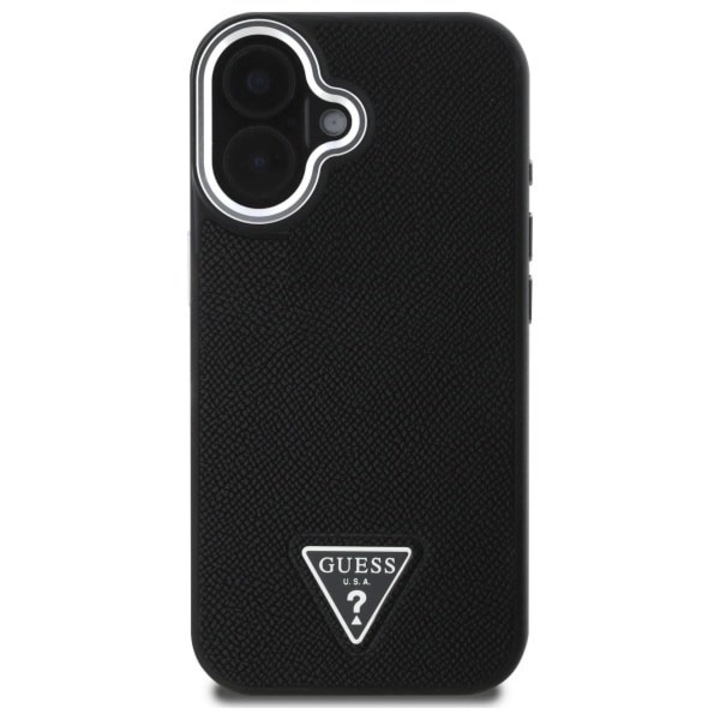 Husa Guess compatibila cu iPhone 16, Grained Triangle MagSafe, Negru