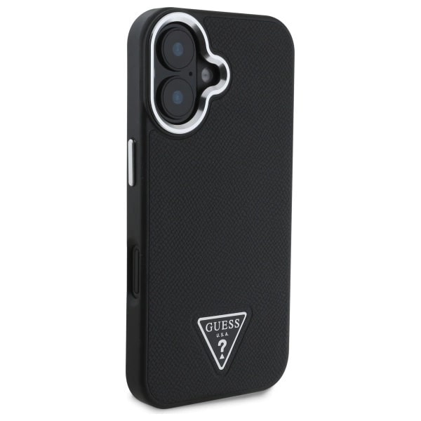 Husa Guess compatibila cu iPhone 16, Grained Triangle MagSafe, Negru