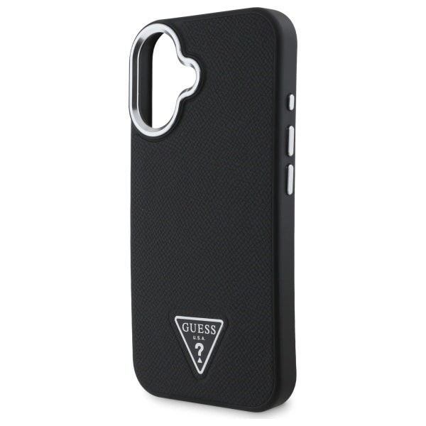 Husa Guess compatibila cu iPhone 16, Grained Triangle MagSafe, Negru