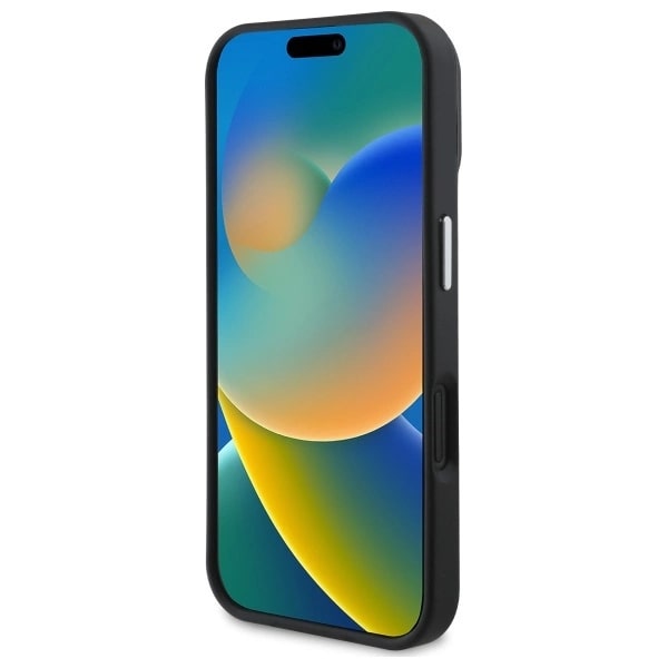Husa Guess compatibila cu iPhone 16, Grained Triangle MagSafe, Negru