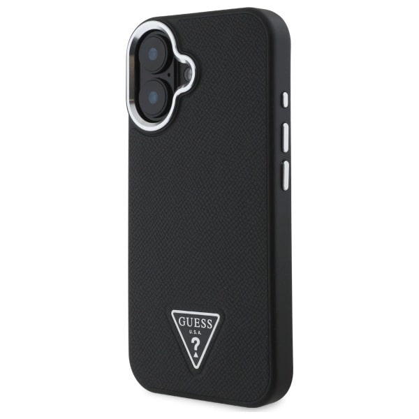Husa Guess compatibila cu iPhone 16, Grained Triangle MagSafe, Negru