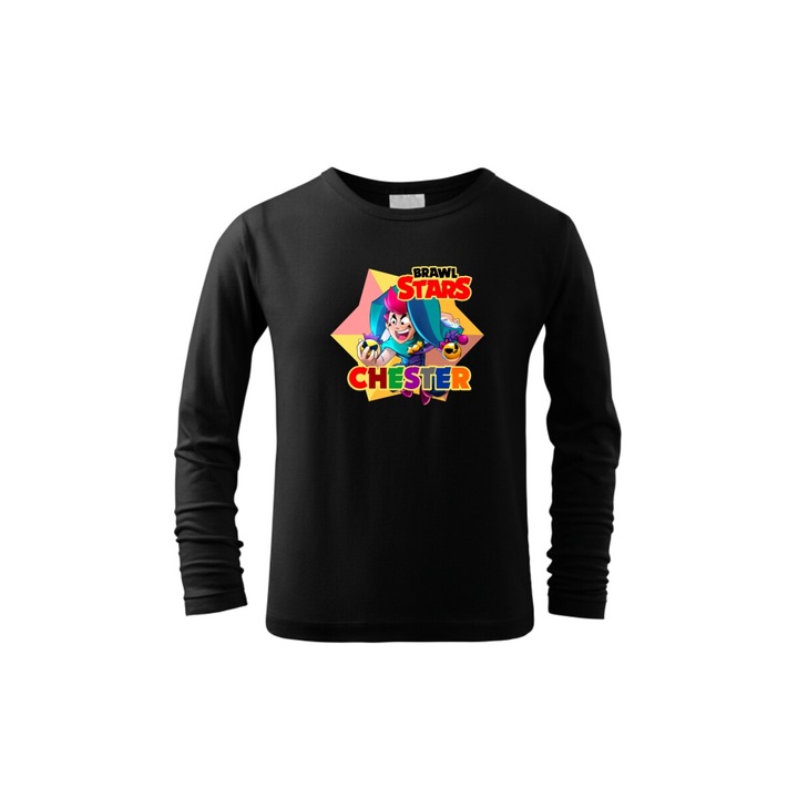 Bluza cu maneca lunga pentru copii, Brawl Stars Chester, Negru