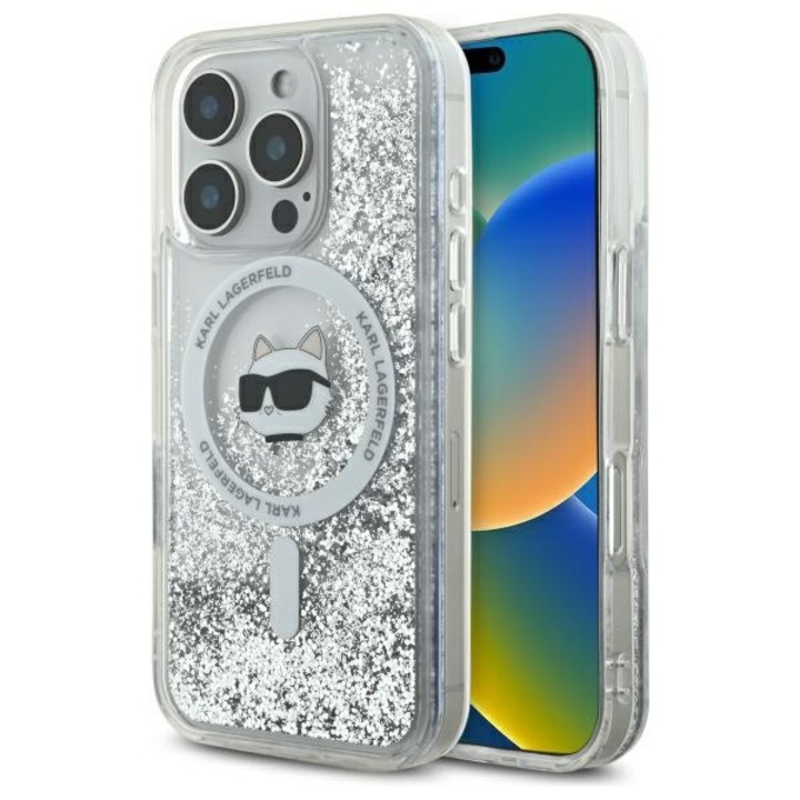 Karl Lagerfeld KLHMP16XLGCHSGH iPhone16 Pro Max 6.9” készülékhez kemény tok Liquid Glitter Choupette H átlátszó