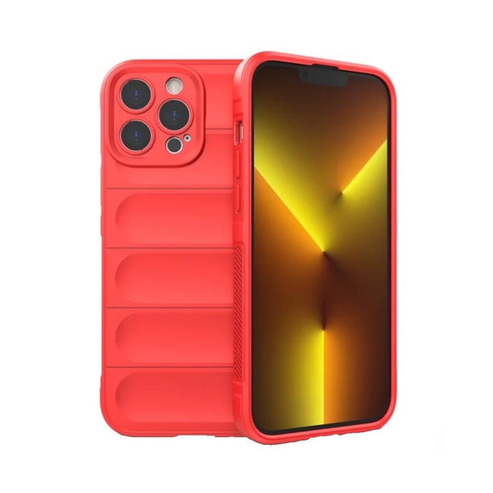 Husa protectie Wave style, compatibila cu iPhone 14 Pro, antisoc, silicon Rosu, interior din microfibra, anti-alunecare, protectie camera, protectie ecran, ISAG