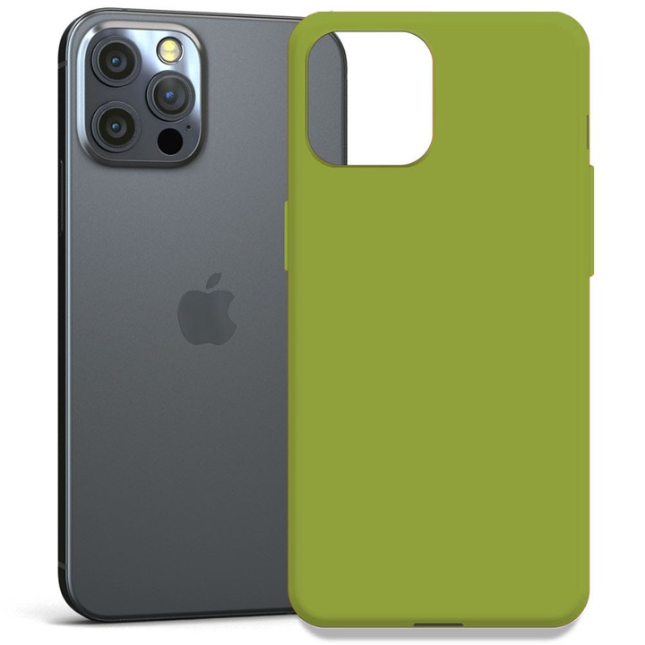 Husa pentru Apple iPhone 12 Pro, Color Shield, Interior de catifea, Suprafata aderenta, Protectie antisoc, Margini ridicate, Regular Fit, Silicon, Verde masliniu