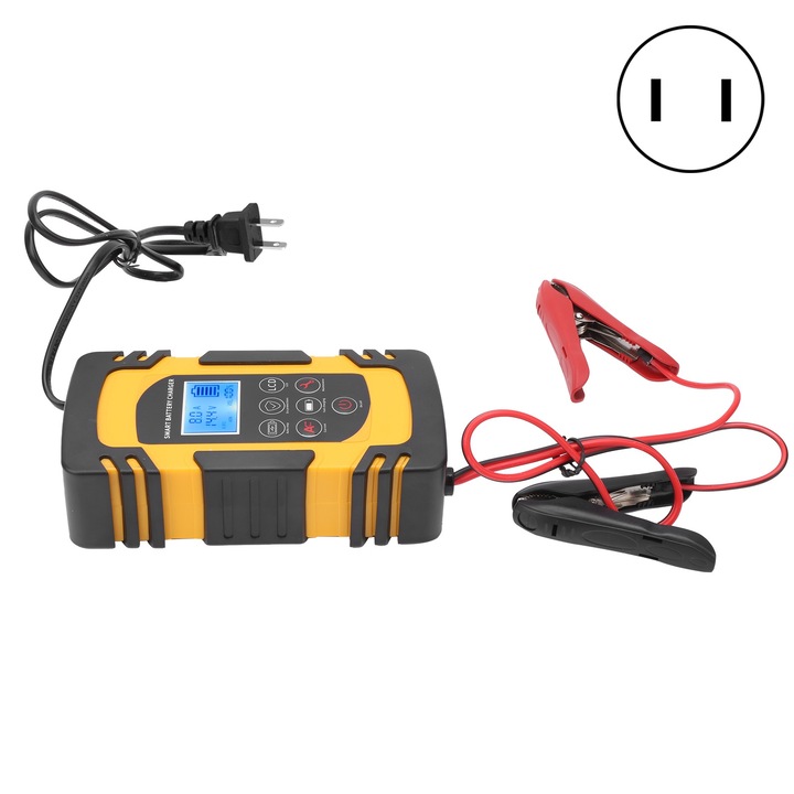 Akkumulátortöltő DC-80, Longziming, 12V/24V, sárga, méretek 170x88x60mm