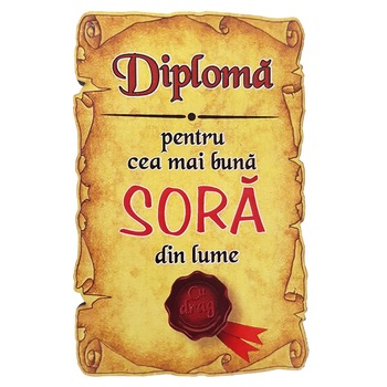 Magnet Diploma pentru Cea mai buna SORA din lume, lemn Magnet Diploma pentru Cea mai buna SORA din lume, lemn