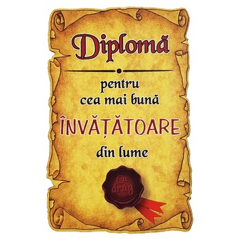 Magnet Diploma pentru Cea mai buna INVATATOARE din lume, lemn Magnet Diploma pentru Cea mai buna INVATATOARE din lume, lemn