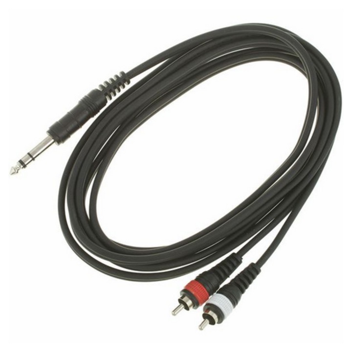 Cablu Audio, sssnake, Jack stereo mare de 6,3 mm la 2x RCA, 3m, negru