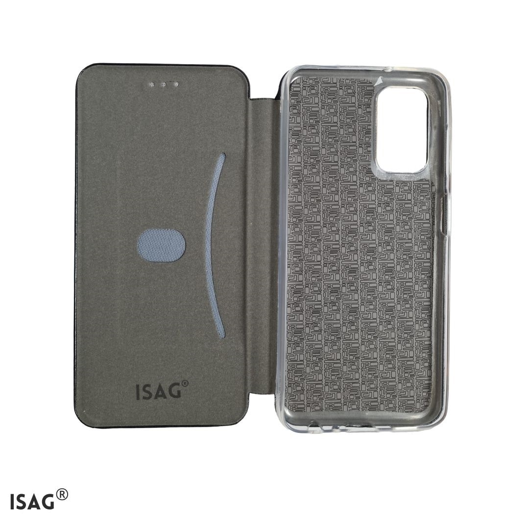 Husa compatibila cu Samsung Galaxy S21 FE din piele ecologica, negru, flip cover tip carte cu suport carduri, stand pentru video, ISAG®