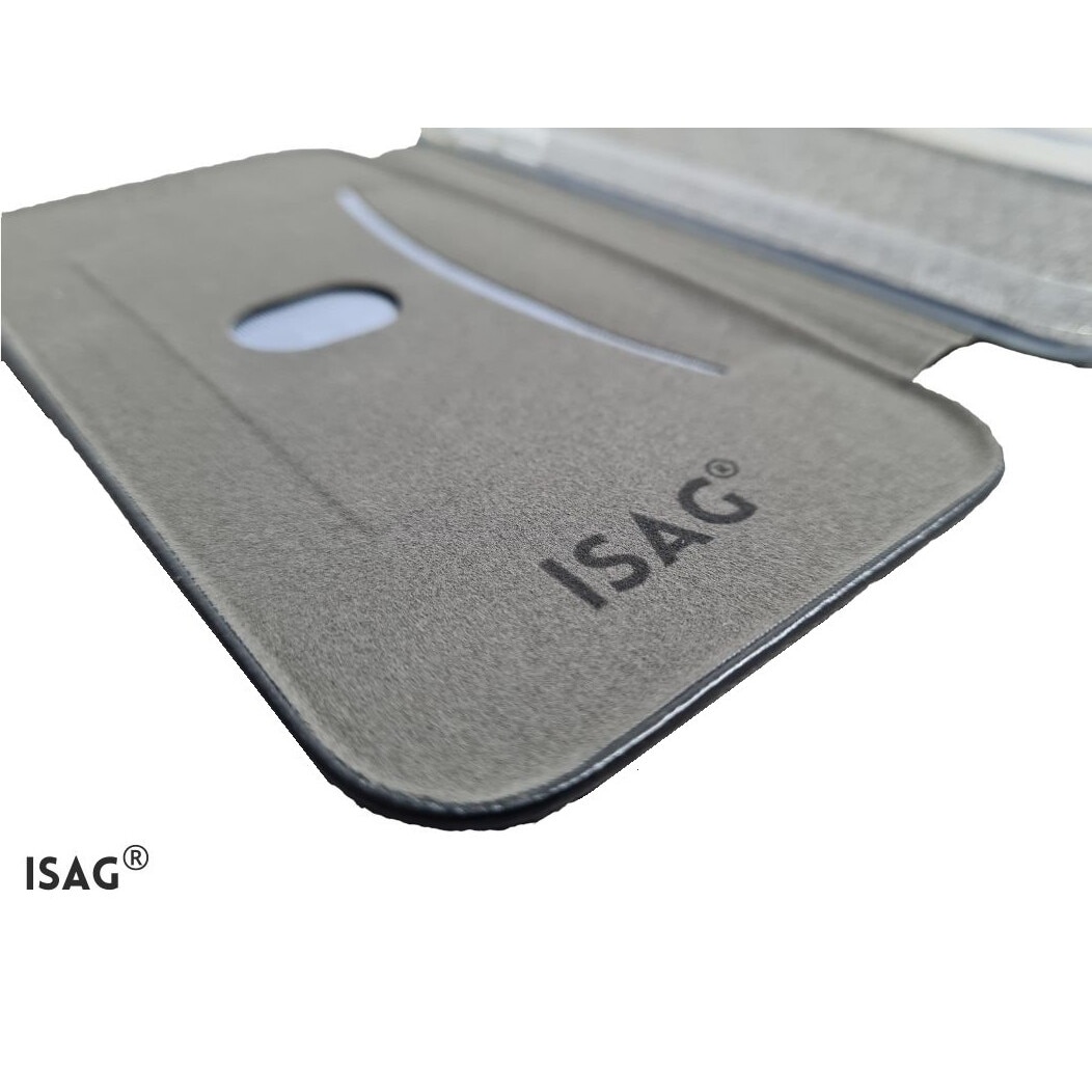 Husa compatibila cu Samsung Galaxy S21 FE din piele ecologica, negru, flip cover tip carte cu suport carduri, stand pentru video, ISAG®