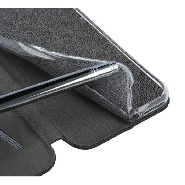Husa compatibila cu Samsung Galaxy S21 FE din piele ecologica, negru, flip cover tip carte cu suport carduri, stand pentru video, ISAG®
