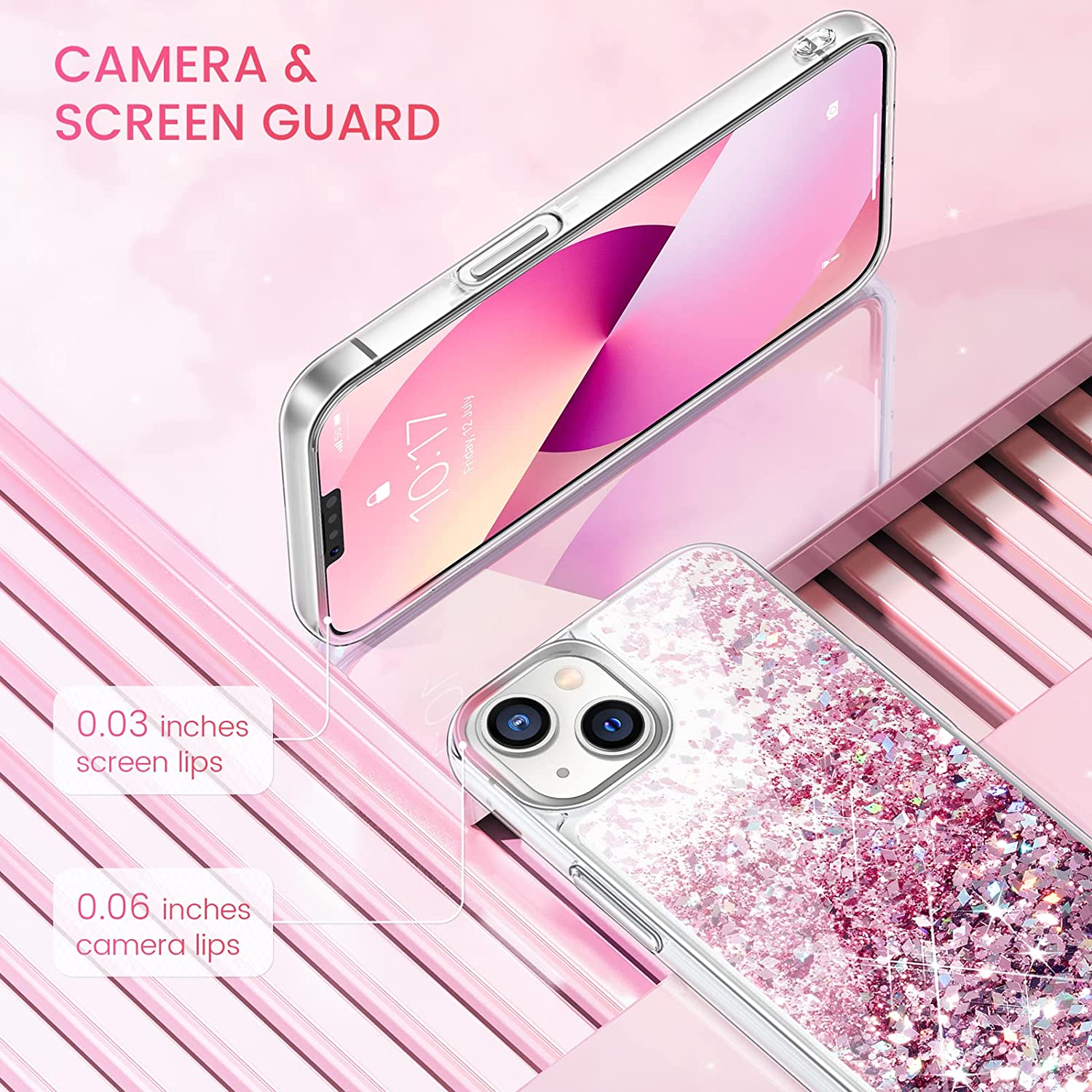 Husa compatibila cu iPhone 13 cu Apa si Sclipici, Lichid si Glitter, Fashion, Roz, PlanetPhone