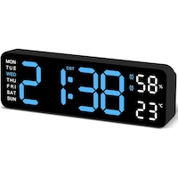 Ceas digital de perete, 9 inch, LED, temperatura, umiditate, negru, 30x15cm