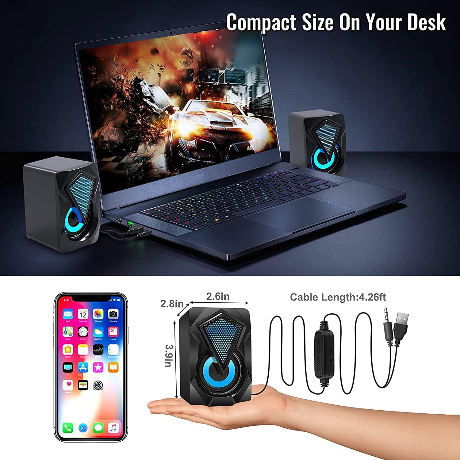 Boxe Gaming 2.0, conectare jack 3.5mm, alimentare USB, Boxe PC, stereo ...