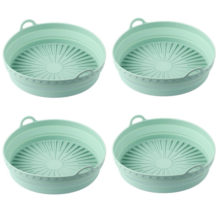 Set 4 oala de silicon pentru friteuza de aer, termorezistent, diametru 20.5cm, pliabil, rotunditate, reutilizabil, Vanaxalife®, Verde