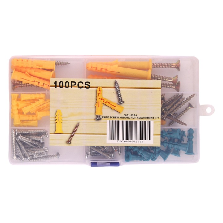 Set 100 bucati holsuruburi cu diblu, M6 M7 M8, prin insurubare, zinc si plastic, usor de folosit, Vanaxalife®, Galben/Auriu