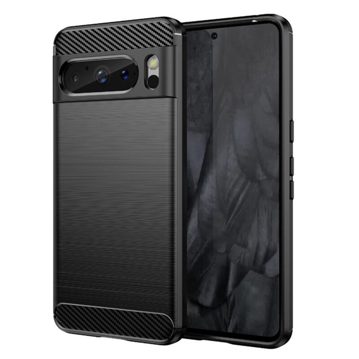 Husa de protectie compatibila cu Google Pixel 8 Pro, Carbon Silicone, Shock Protection, Slim Design, Negru