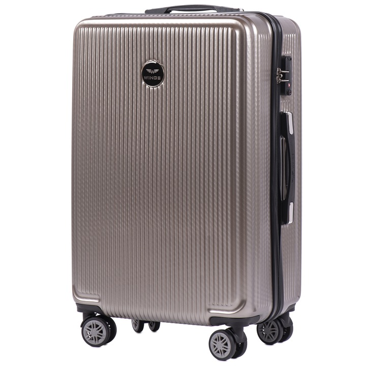 Куфар Wings PC 565, Средна количка от поликарбонат, 4 двойни колела TSA ключалка, 66 см, Бронз