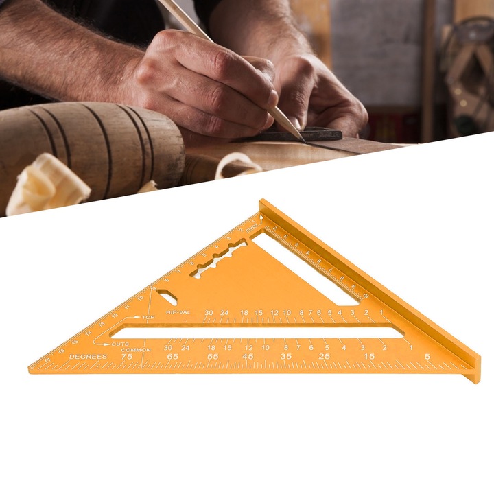 Jormftte ácsháromszög, alumínium, 18.5x26cm, metrikus és imperiális jelölés, szerszámkészlet