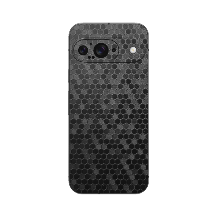 Folie iSkinz a Google Pixel 9 telefonhoz – Honeycomb Negru Black, 360 Cut, teljes borítású ragasztós bőr, hát- és oldalvédő tok
